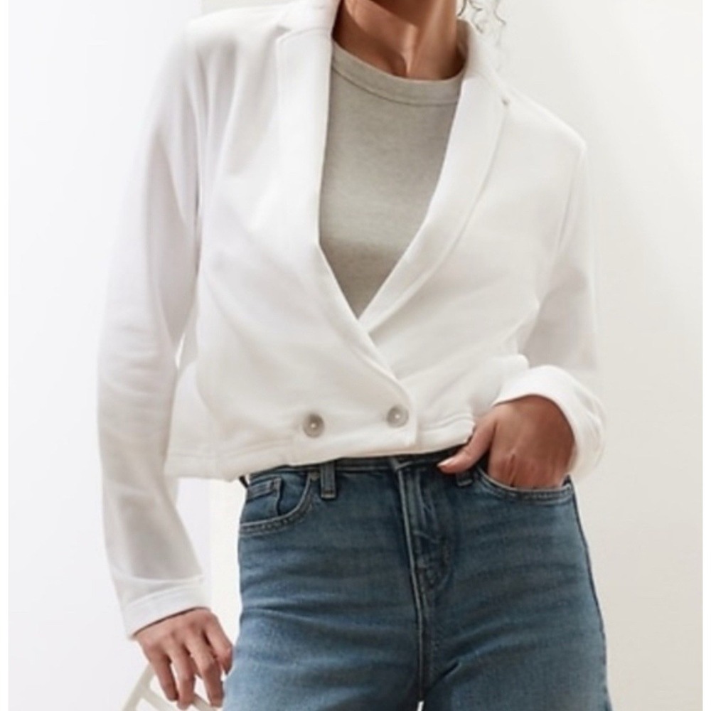 Banana Republic Cropped White Jacket Terry Cloth Waist‎ Drawstring  XXS